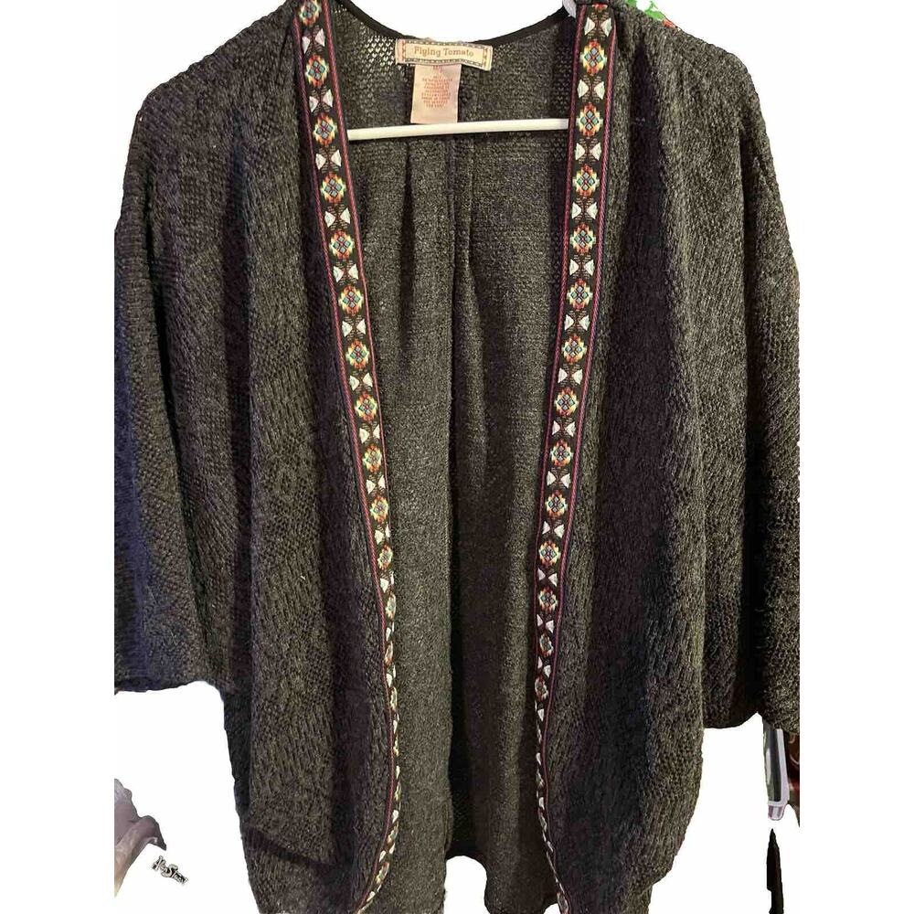Flying Tomato Dark Grey Sweater Cardigan Size 2X Bat Sleeves